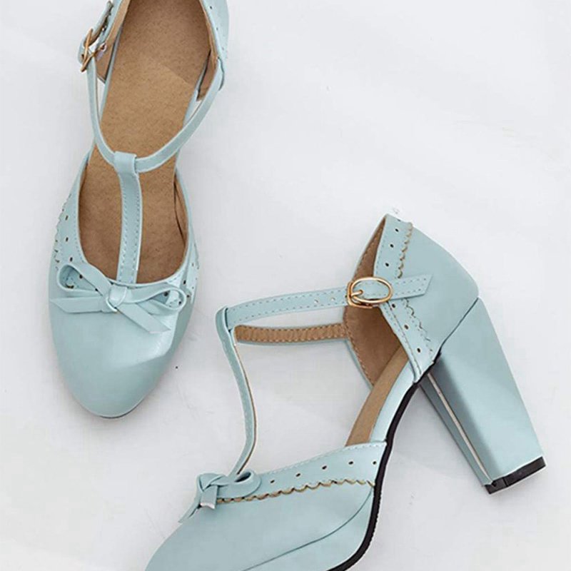 Retro Bow T-Strap High Heels Shoes