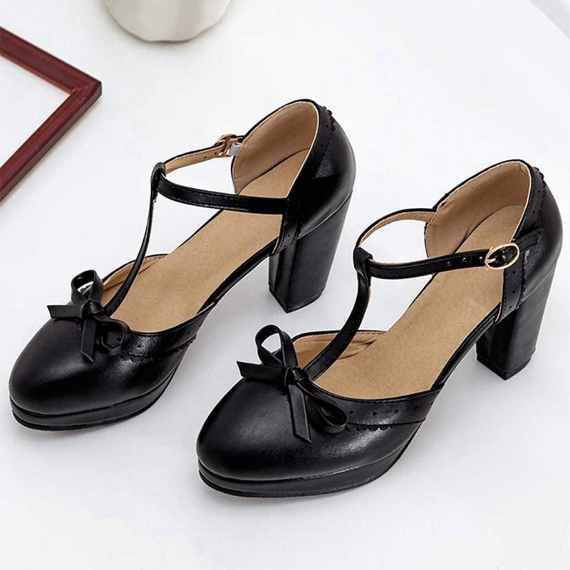 Retro Bow T-Strap High Heels Shoes