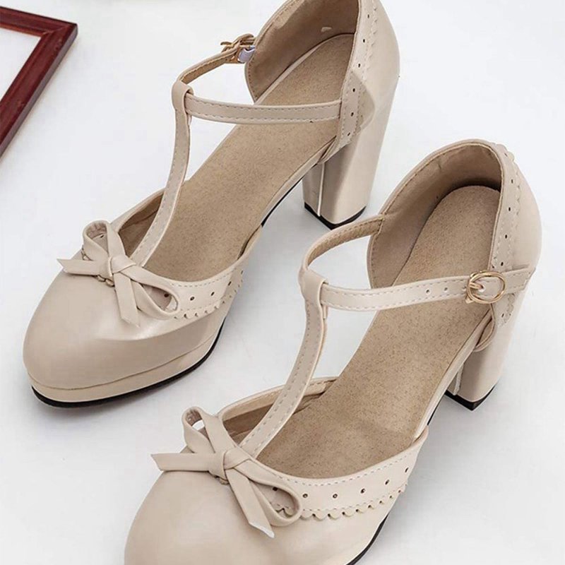 Retro Bow T-Strap High Heels Shoes