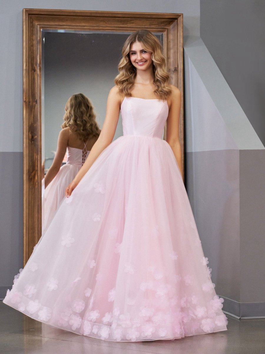 A-line Spaghetti Straps Tulle Prom Dresses