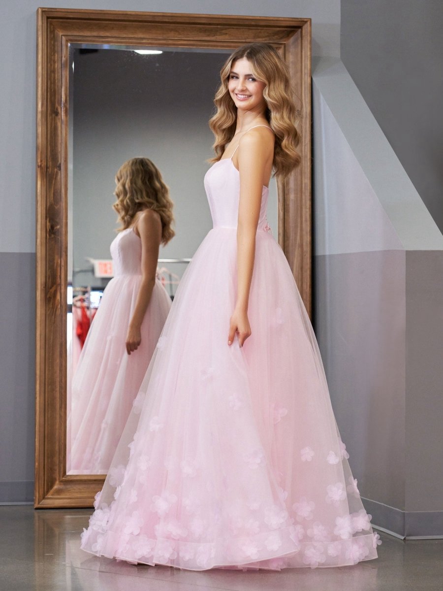 A-line Spaghetti Straps Tulle Prom Dresses