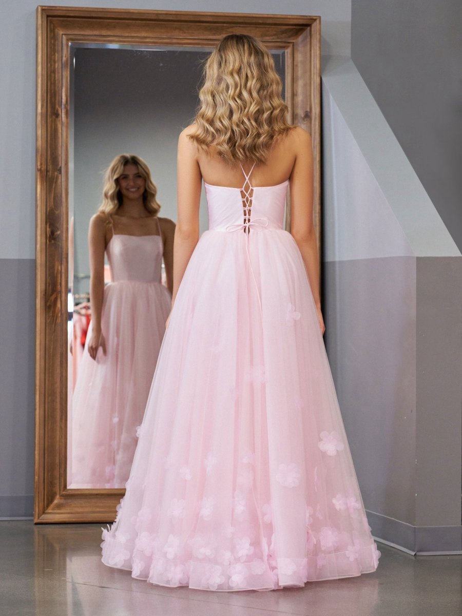A-line Spaghetti Straps Tulle Prom Dresses