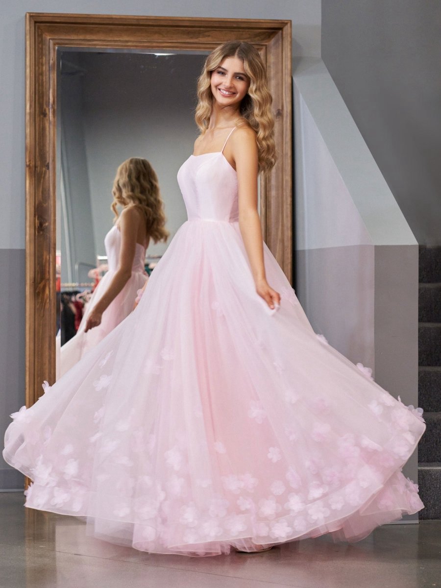 A-line Spaghetti Straps Tulle Prom Dresses