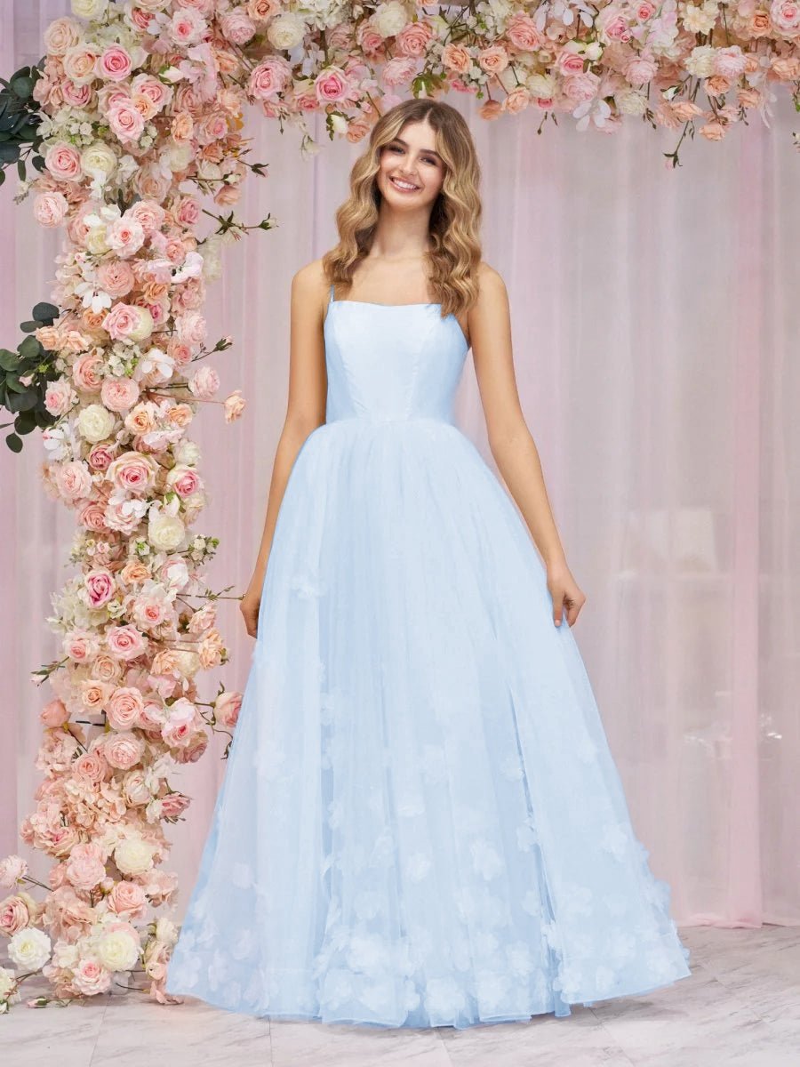 A-line Spaghetti Straps Tulle Prom Dresses