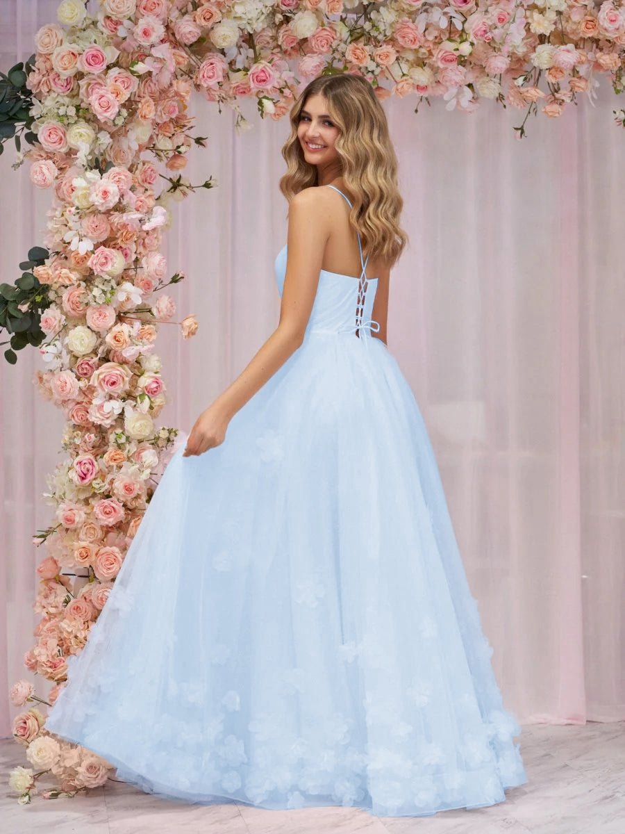A-line Spaghetti Straps Tulle Prom Dresses