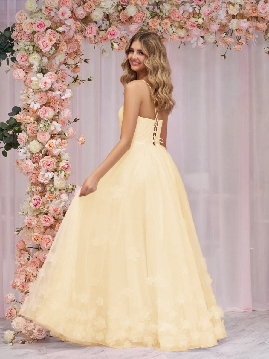A-line Spaghetti Straps Tulle Prom Dresses