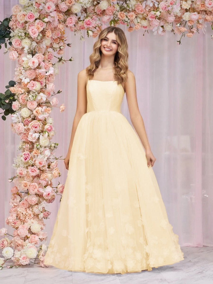 A-line Spaghetti Straps Tulle Prom Dresses