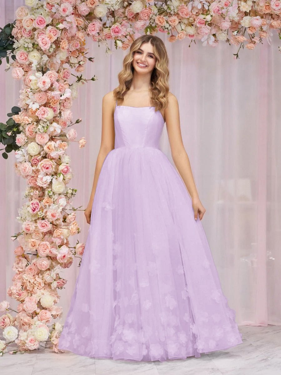 A-line Spaghetti Straps Tulle Prom Dresses