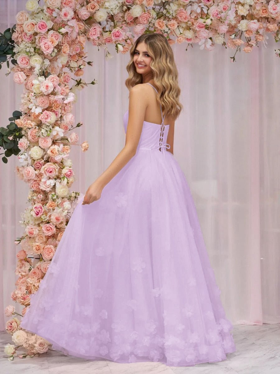 A-line Spaghetti Straps Tulle Prom Dresses