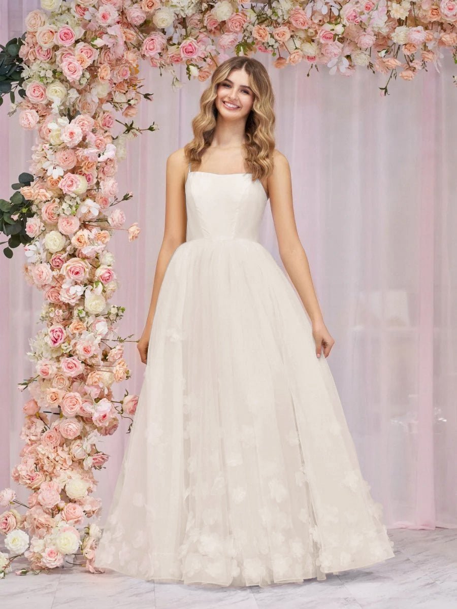 A-line Spaghetti Straps Tulle Prom Dresses