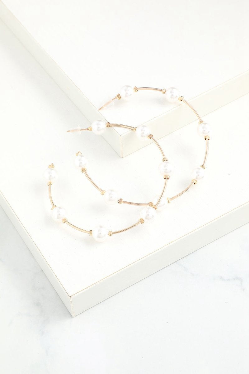 White Pearl Circle Earrings