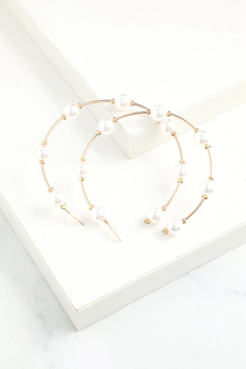 White Pearl Circle Earrings