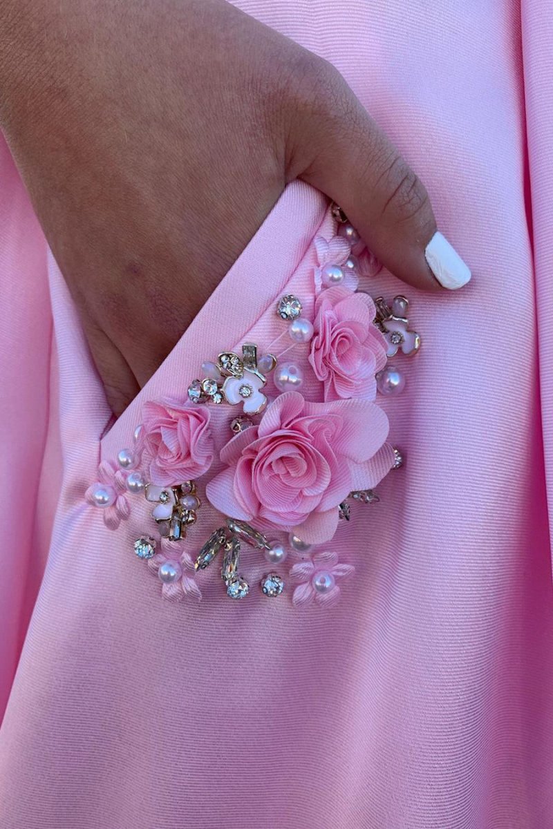 Elegant Straps A-line Long Prom Dresses with Beaded Pockets