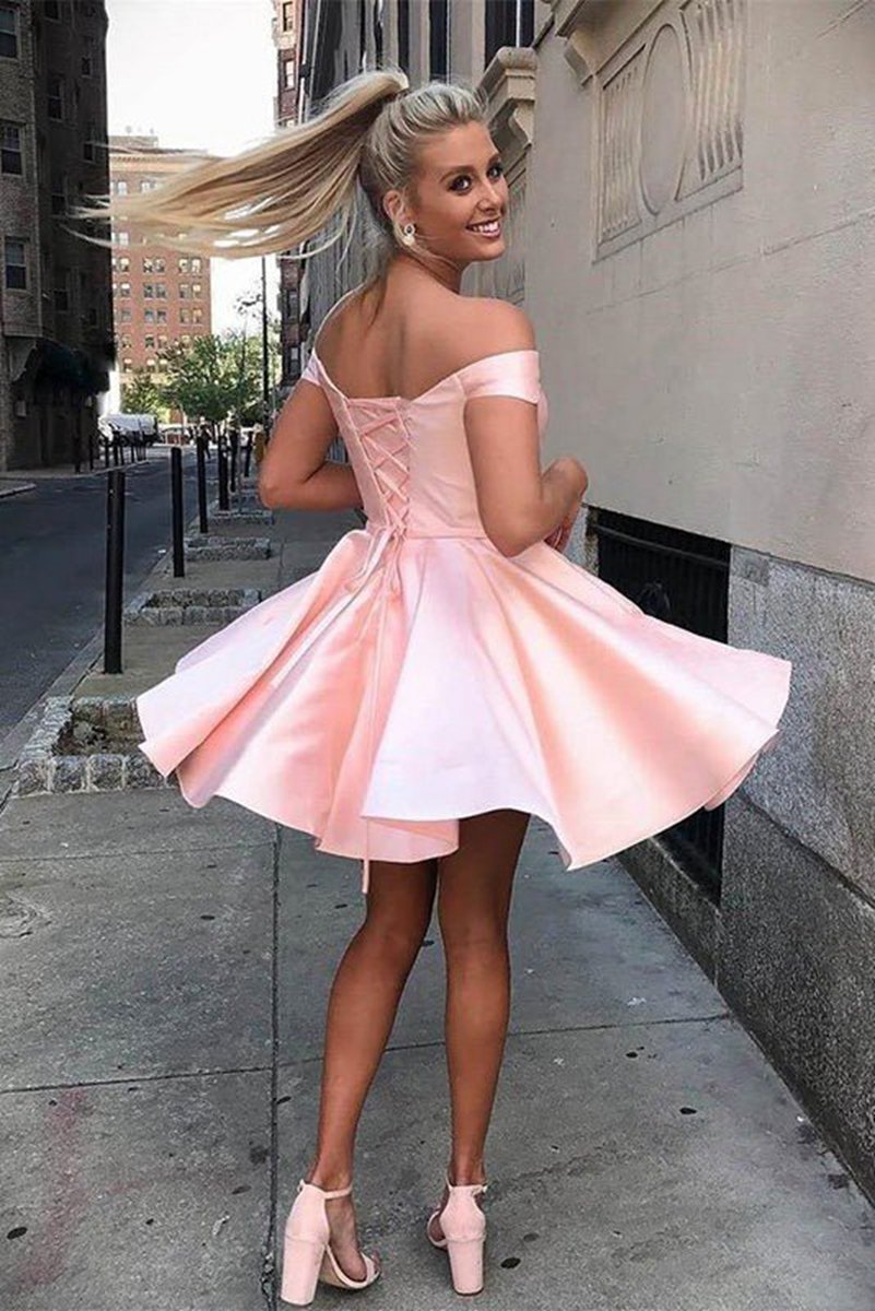 A-line Satin Off-Shoulder Homecoming Dresses