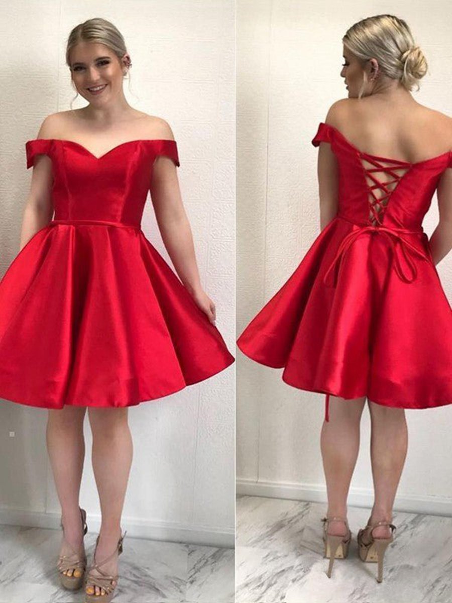 A-line Satin Off-Shoulder Homecoming Dresses