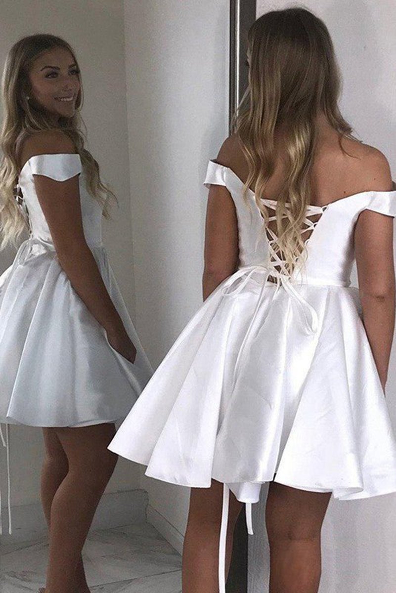 A-line Satin Off-Shoulder Homecoming Dresses