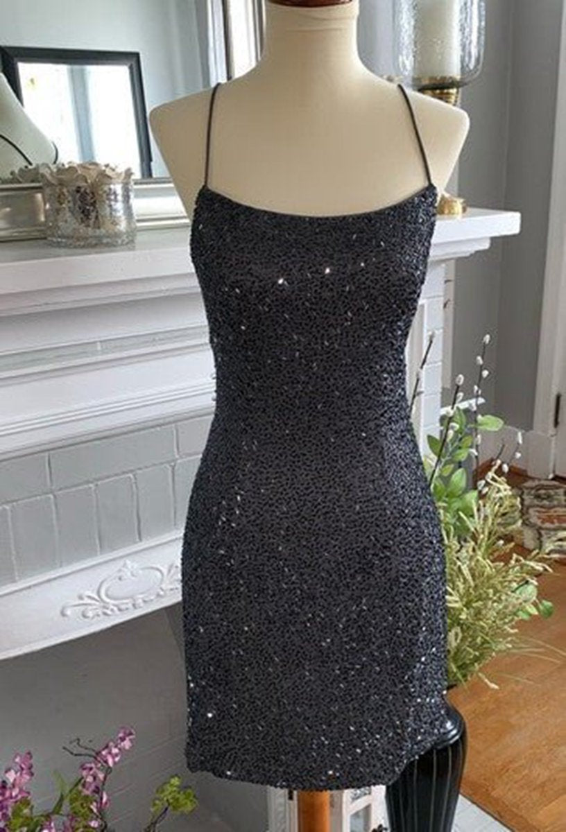 Bodycon Scoop Neck Beaded Satin Homecoming Dresses