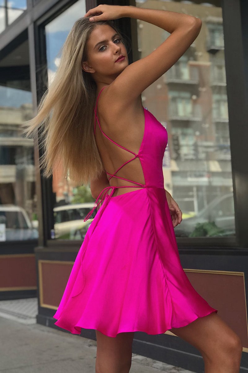 A-line Spaghetti Straps Satin Homecoming Dresses