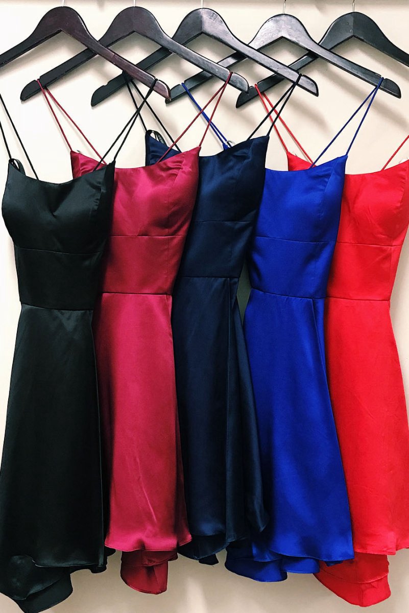 A-line Spaghetti Straps Satin Homecoming Dresses