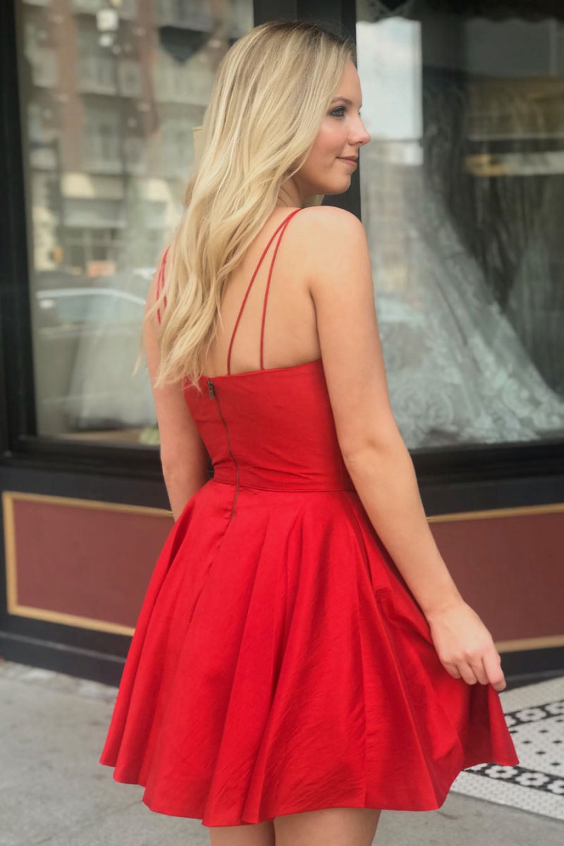 A-line Spaghetti Straps Satin Homecoming Dresses