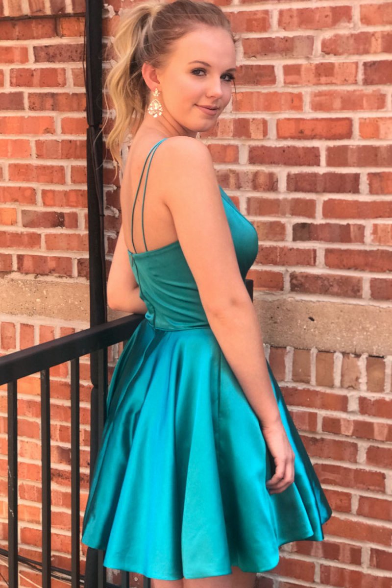 A-line Spaghetti Straps Satin Homecoming Dresses