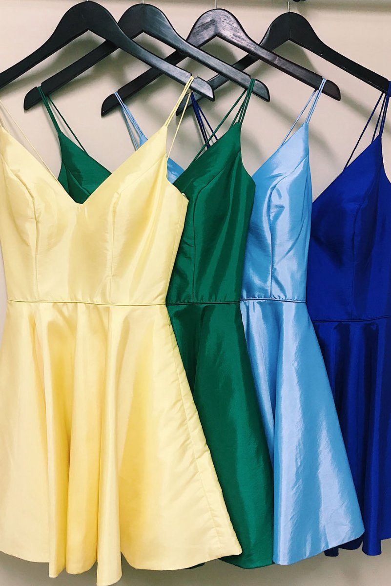 A-line Spaghetti Straps Satin Homecoming Dresses
