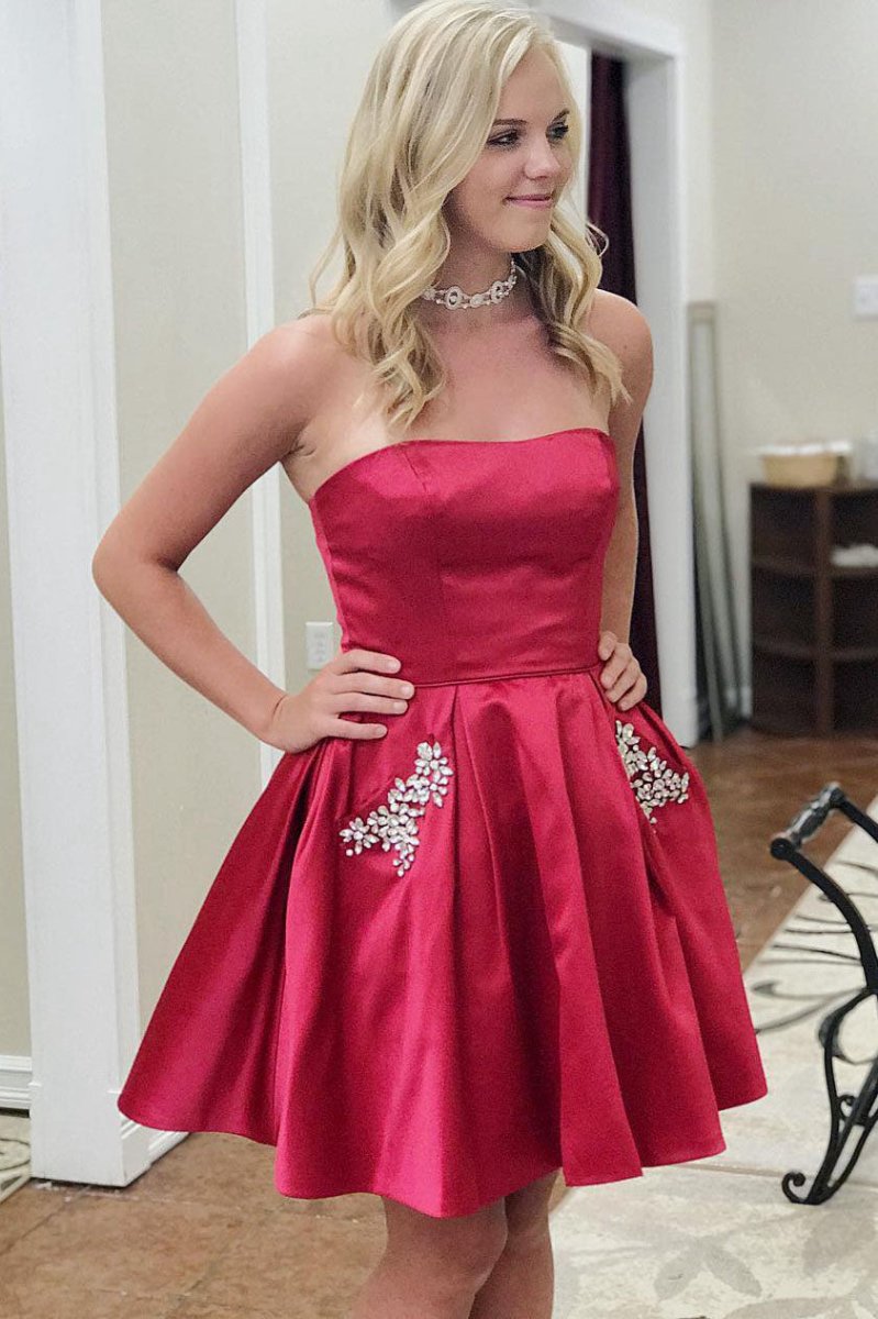 Strapless Beading Homecoming Dresses with Pockets