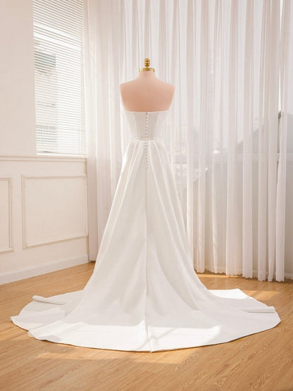 Mermaid Strapless Satin Wedding Dresses with Convenient Detachable Skirt
