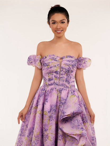 A-line Corset Detachable Sweetheart Floral Long Prom Dresses