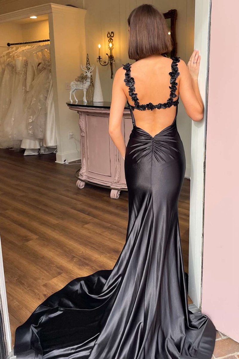 Straps Floral Mermaid Long Prom Dresses