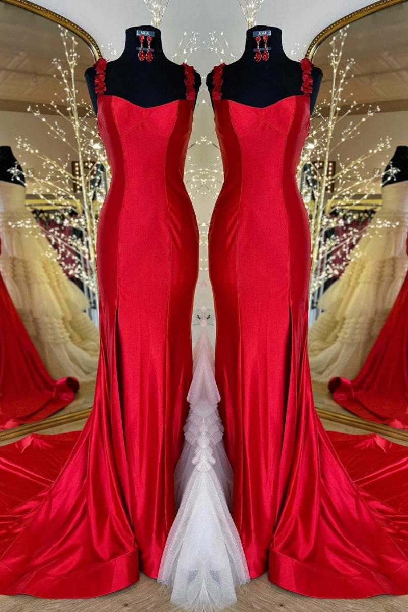 Straps Floral Mermaid Long Prom Dresses