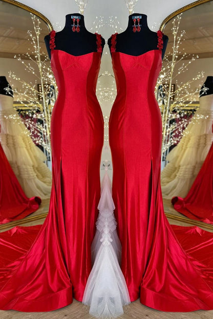 Straps Floral Mermaid Long Prom Dresses