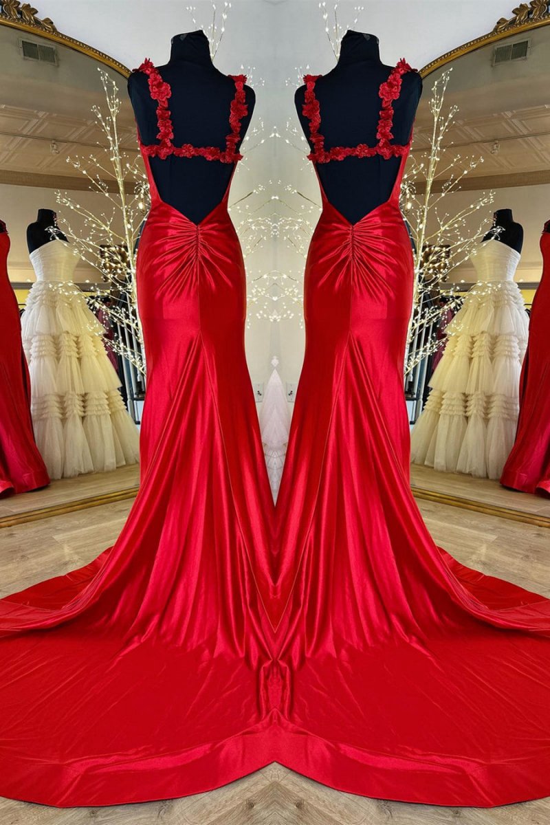 Straps Floral Mermaid Long Prom Dresses