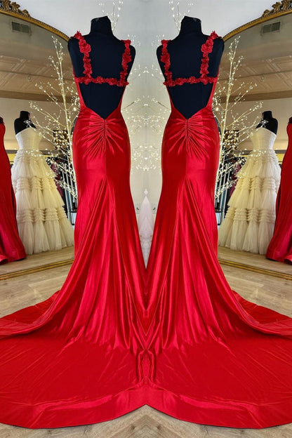 Straps Floral Mermaid Long Prom Dresses