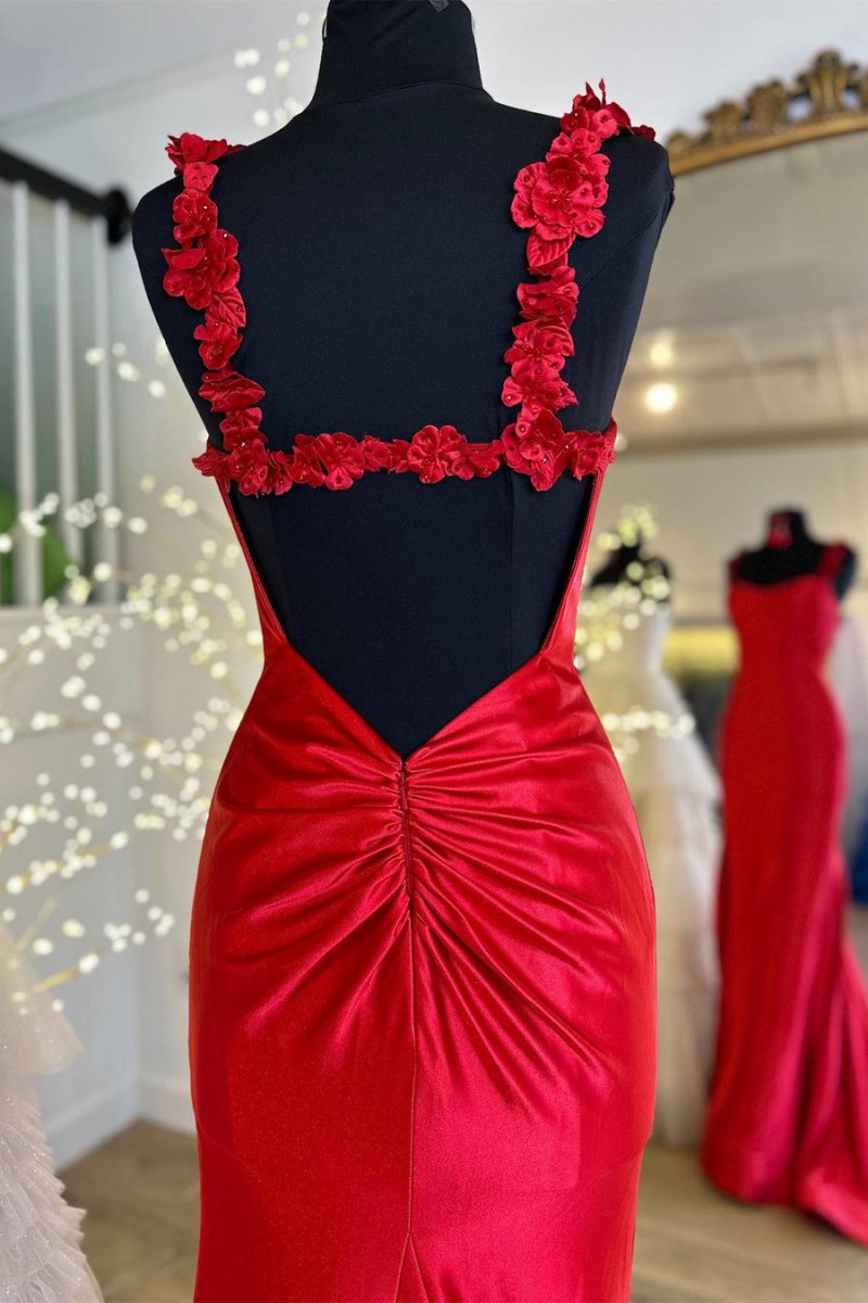 Straps Floral Mermaid Long Prom Dresses