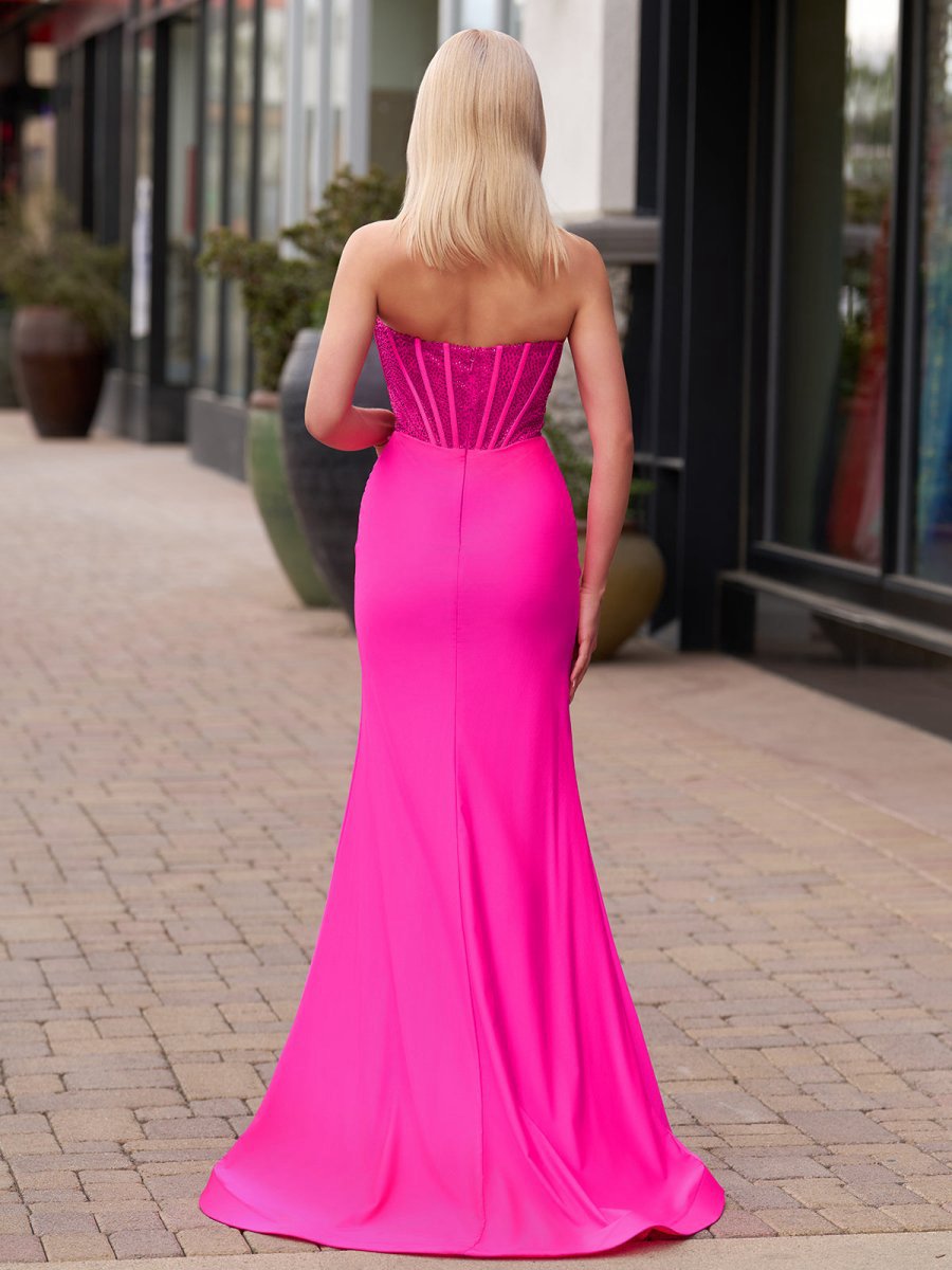 Mermaid Strapless Satin Long Prom Dresses with Beading