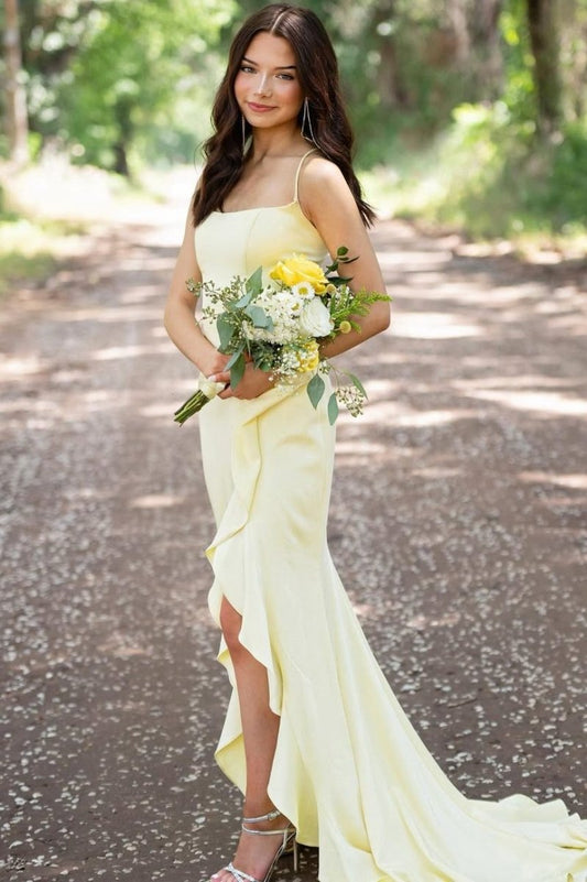 Spaghetti Straps Mermaid Satin Formal Prom Dresses