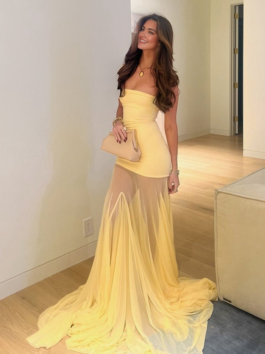 Strapless Chiffon Mermaid Long Prom Dresses