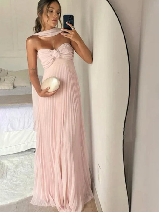 A-line Strapless Chiffon Long Prom Dresses