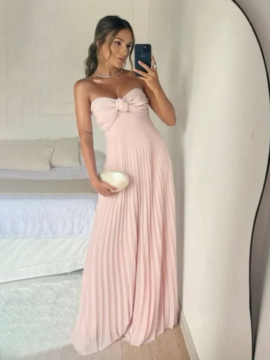 A-line Strapless Chiffon Long Prom Dresses