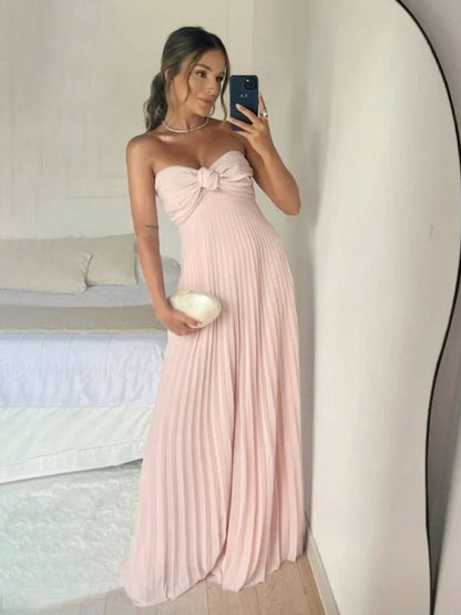 A-line Strapless Chiffon Long Prom Dresses