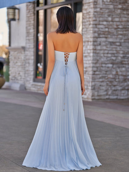 A-line Strapless Chiffon Long Prom Dresses