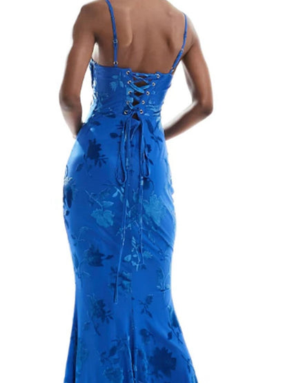 Spaghetti Straps Satin Mermaid Long Prom Dresses