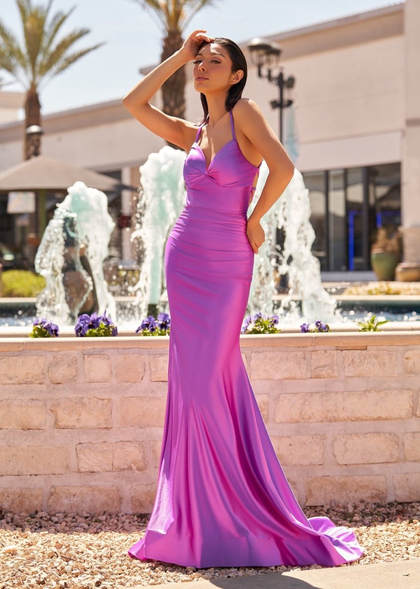 Mermaid V-Neck Jersey Formal Dresses with Lace-Up Back