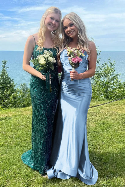 Mermaid V-Neck Jersey Formal Dresses with Lace-Up Back