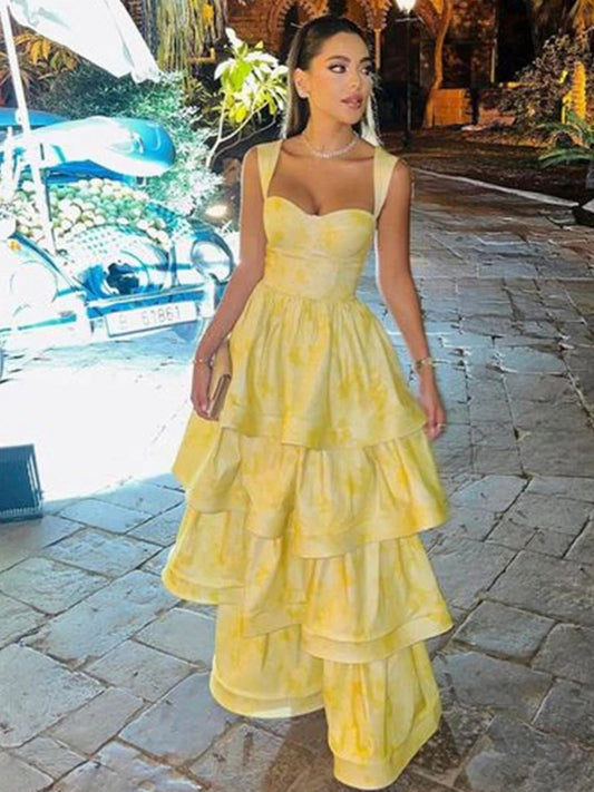 Pastel Ruffle Tie A-line Long Party Prom Dresses