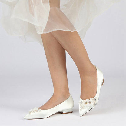 Satin Flats with Delicate Flower Embellishments