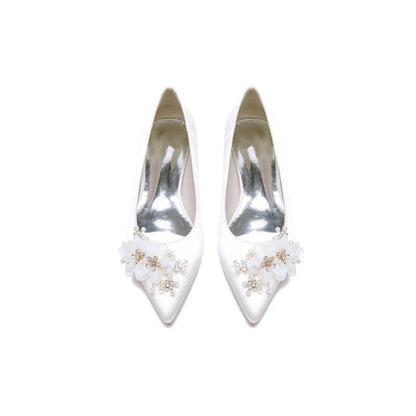 Satin Flats with Delicate Flower Embellishments