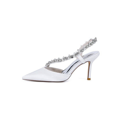 Satin High Heels with Crystal Embellishments