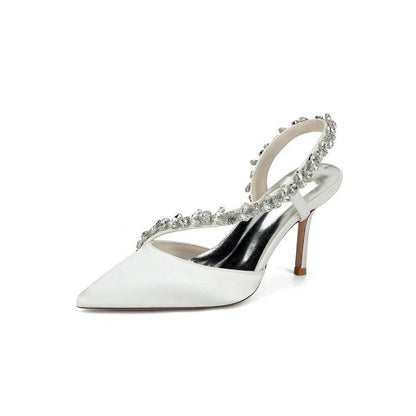 Satin High Heels with Crystal Embellishments